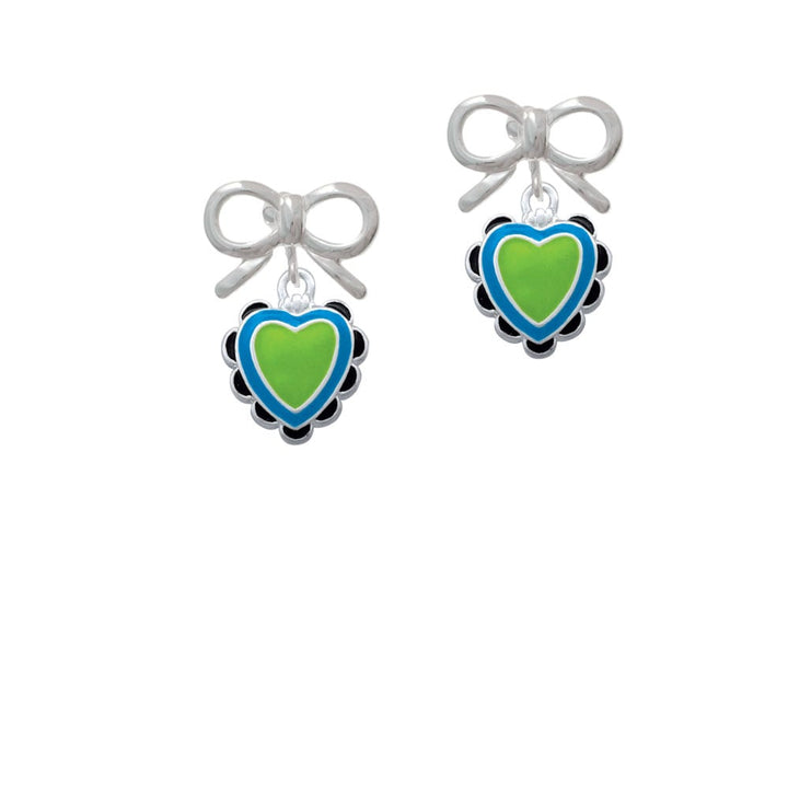 Lime Green and Hot Blue Heart with Black Ruffles Crystal Clip On Earrings Image 9