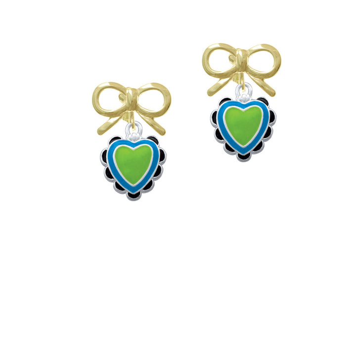 Lime Green and Hot Blue Heart with Black Ruffles Crystal Clip On Earrings Image 10