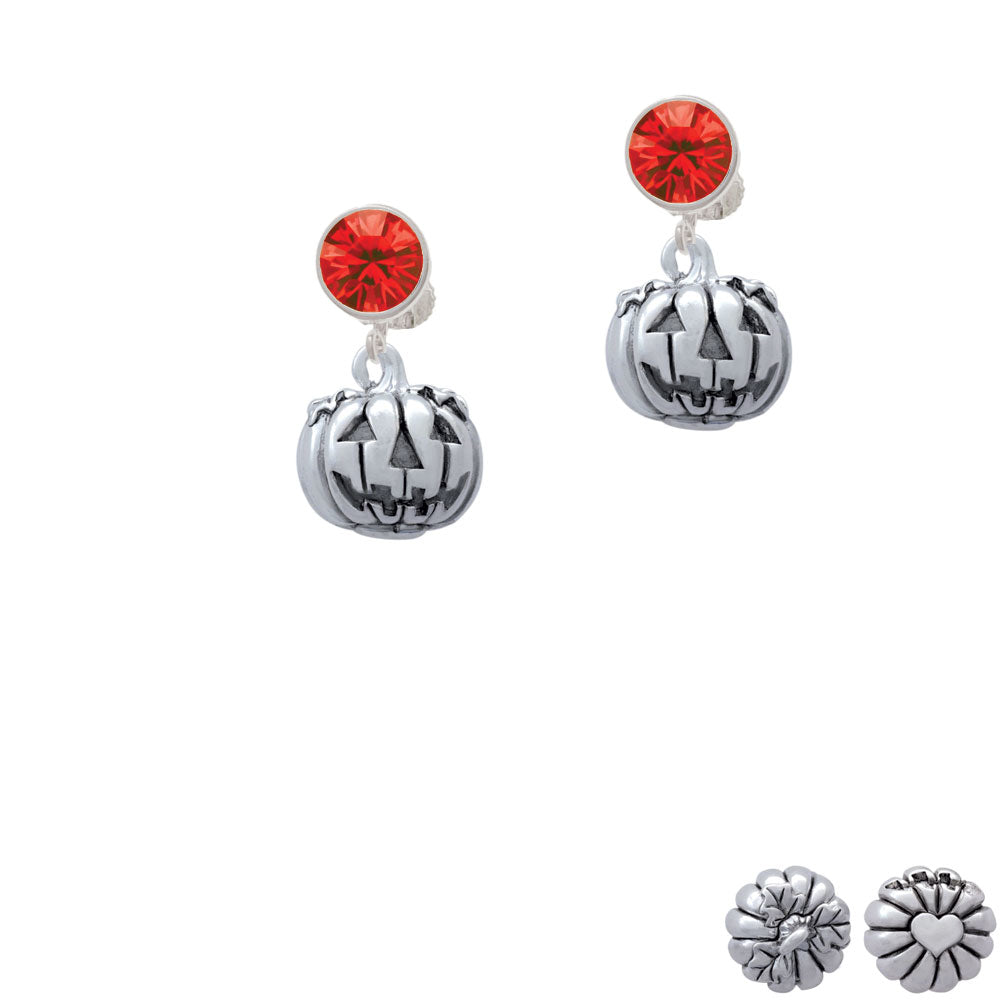 3-D Large Jack O Lantern with Leaves Crystal Clip On Earrings Image 4