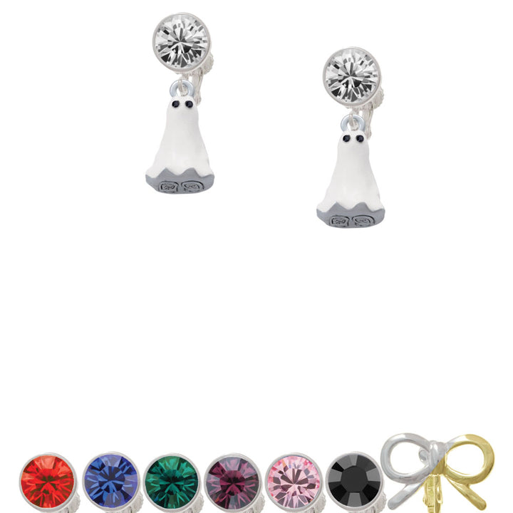 3-D White Ghost with Black Crystals Crystal Clip On Earrings Image 1