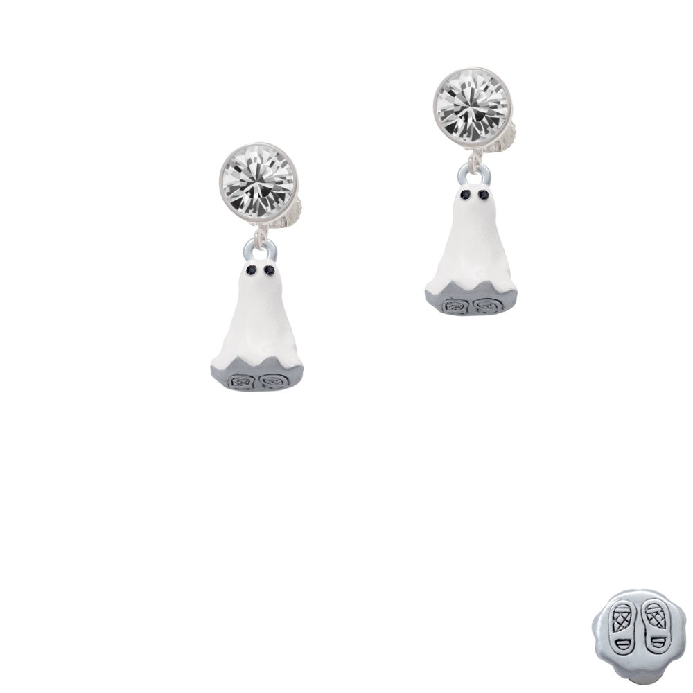 3-D White Ghost with Black Crystals Crystal Clip On Earrings Image 2