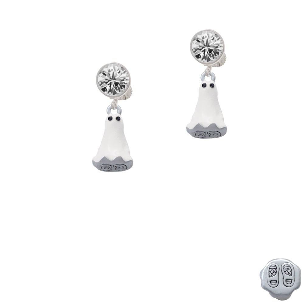 3-D White Ghost with Black Crystals Crystal Clip On Earrings Image 1