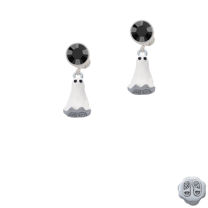 3-D White Ghost with Black Crystals Crystal Clip On Earrings Image 3