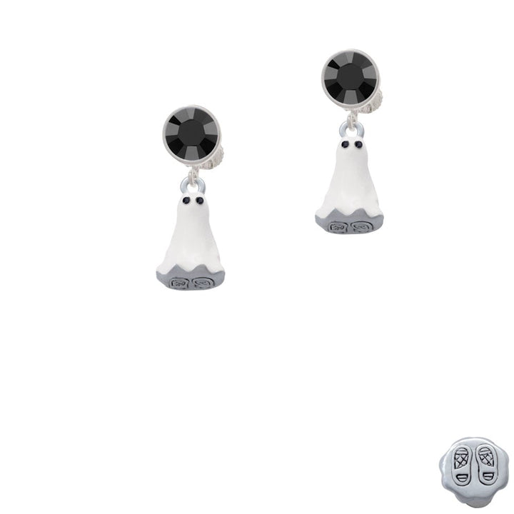 3-D White Ghost with Black Crystals Crystal Clip On Earrings Image 1