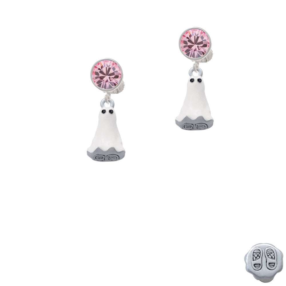 3-D White Ghost with Black Crystals Crystal Clip On Earrings Image 4