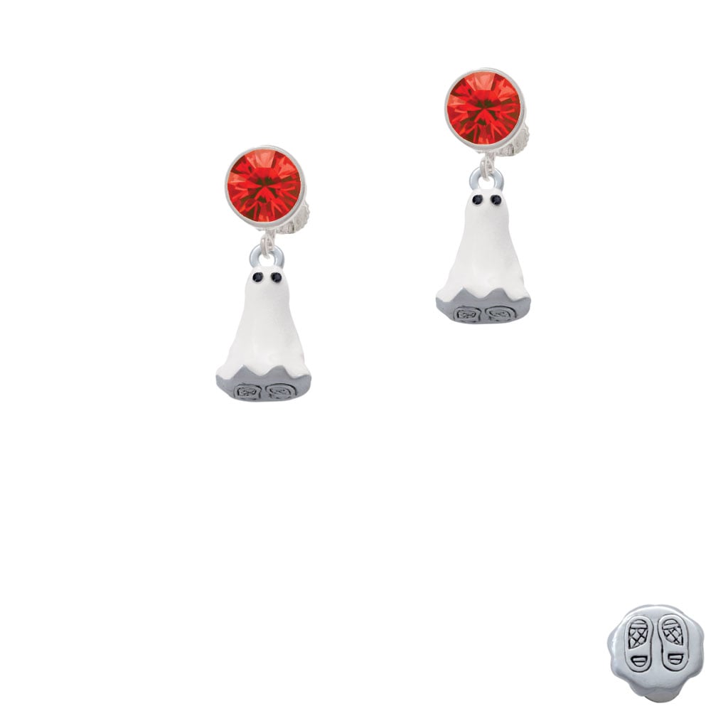 3-D White Ghost with Black Crystals Crystal Clip On Earrings Image 4