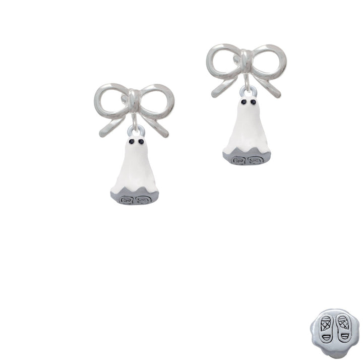 3-D White Ghost with Black Crystals Crystal Clip On Earrings Image 9