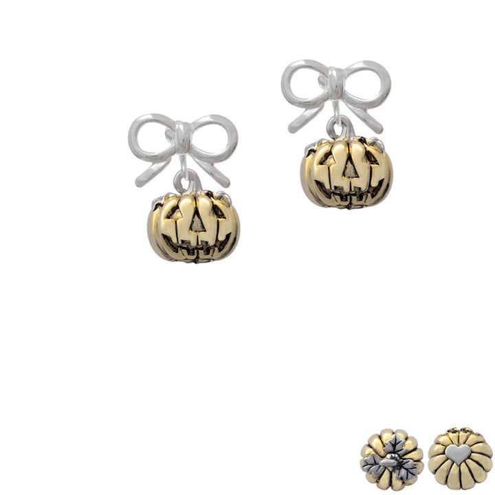 3-D Large Gold Tone Jack O Lantern with Leaves Crystal Clip On Earrings Image 9