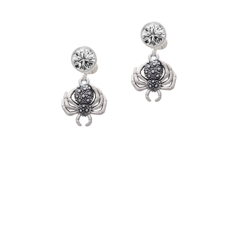 3-D Textured Spider with Legs Crystal Clip On Earrings Image 1