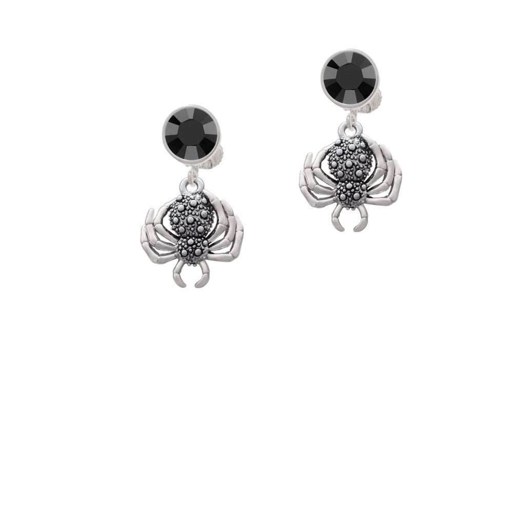 3-D Textured Spider with Legs Crystal Clip On Earrings Image 3