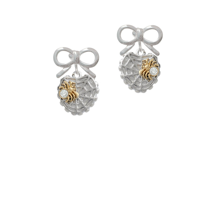 Spider Web Heart with Gold Tone Crystal Spider Crystal Clip On Earrings Image 9