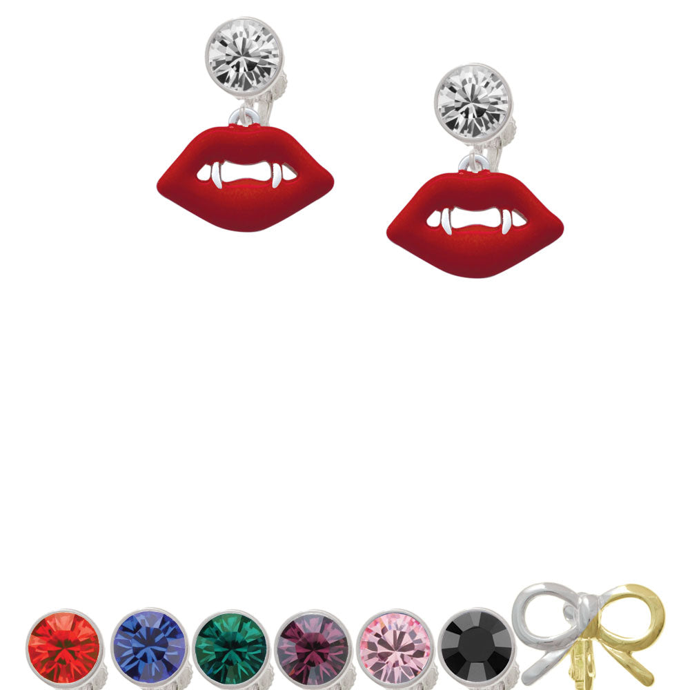 Red Enamel Vampire Lips Crystal Clip On Earrings Image 1