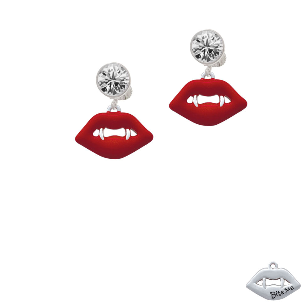 Red Enamel Vampire Lips Crystal Clip On Earrings Image 2