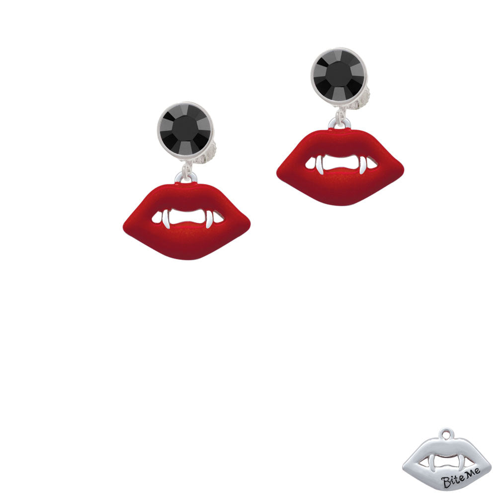 Red Enamel Vampire Lips Crystal Clip On Earrings Image 3