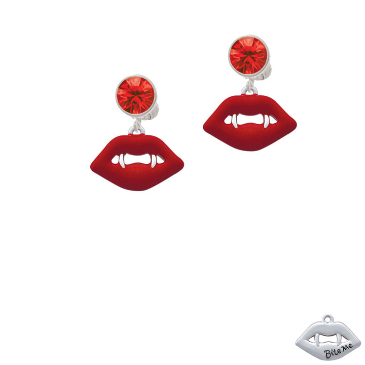 Red Enamel Vampire Lips Crystal Clip On Earrings Image 4