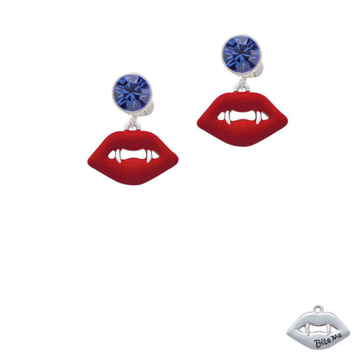 Red Enamel Vampire Lips Crystal Clip On Earrings Image 7