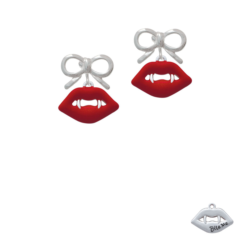 Red Enamel Vampire Lips Crystal Clip On Earrings Image 9