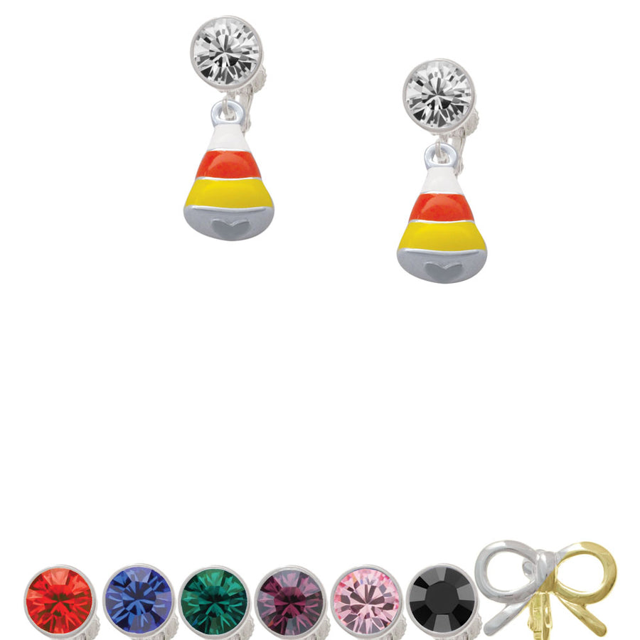 3-D Enamel Candy Corn Crystal Clip On Earrings Image 1