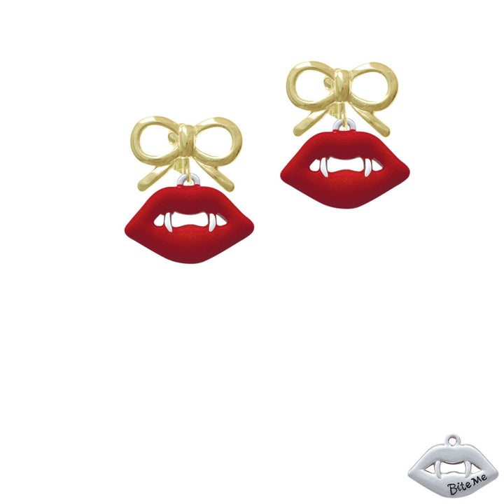 Red Enamel Vampire Lips Crystal Clip On Earrings Image 10