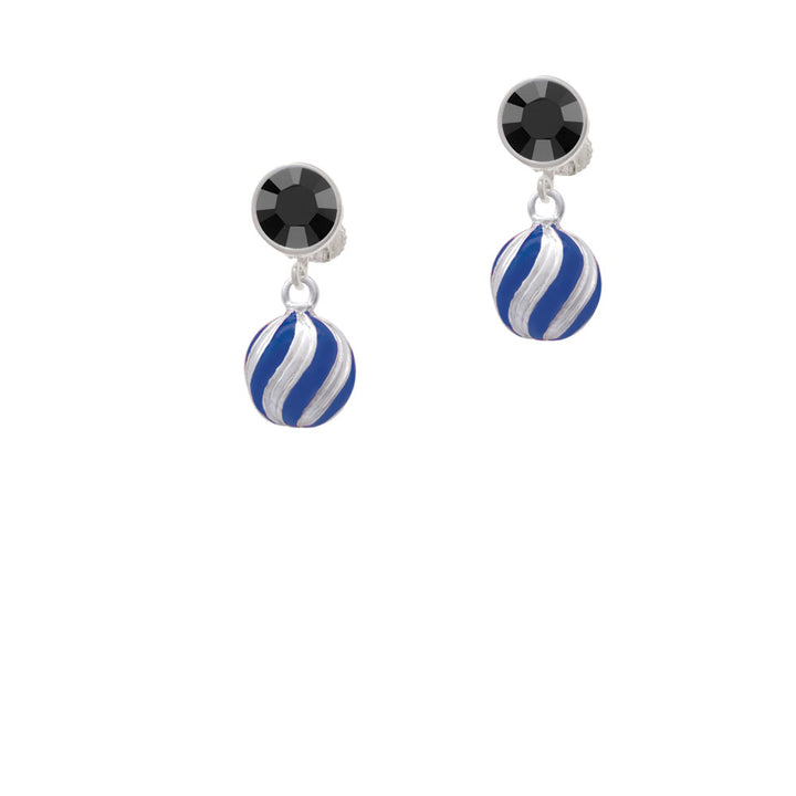 3-D Blue and Striped Ornament Crystal Clip On Earrings Image 3