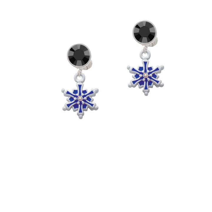 3-D Blue Snowflake with AB Crystal Crystal Clip On Earrings Image 3