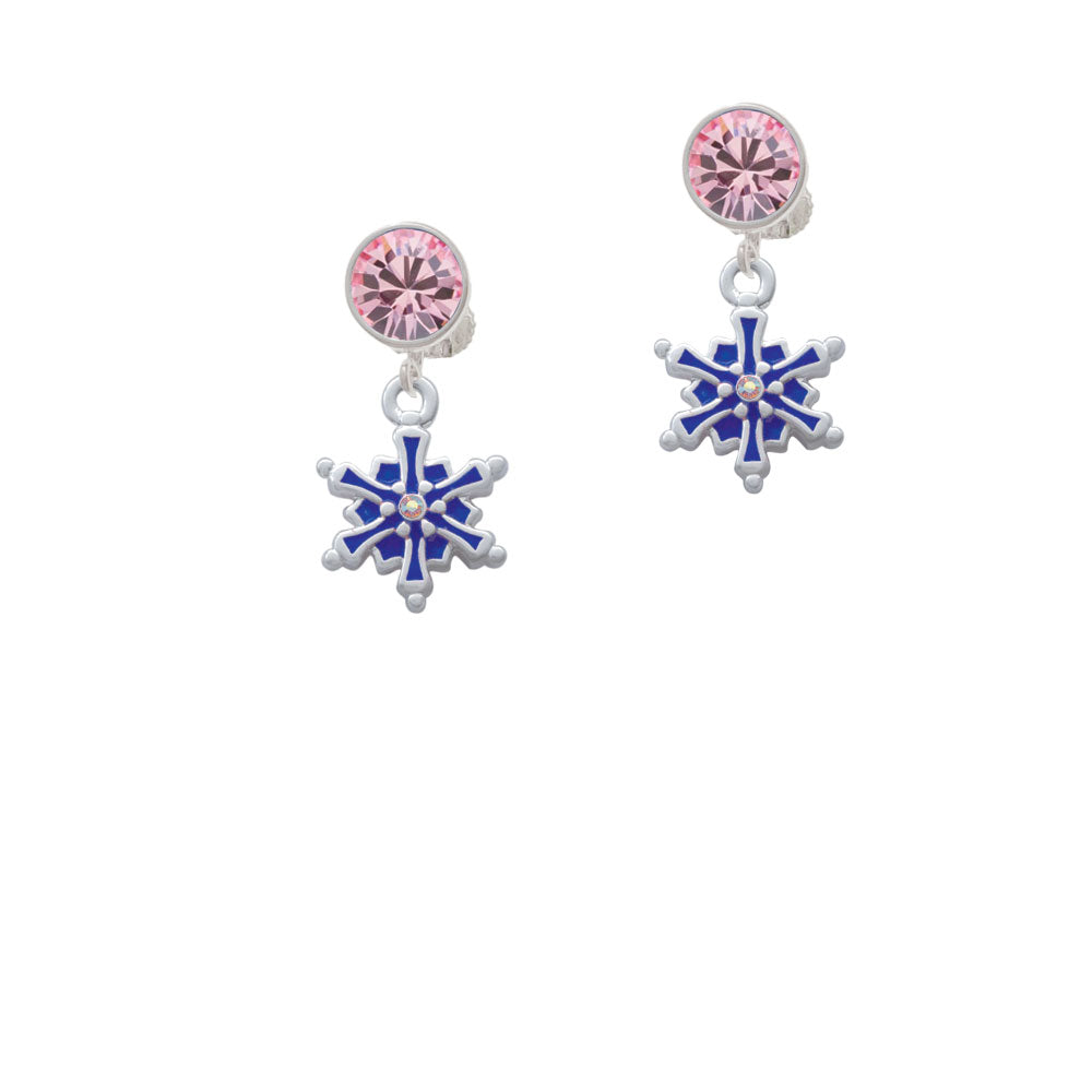 3-D Blue Snowflake with AB Crystal Crystal Clip On Earrings Image 4