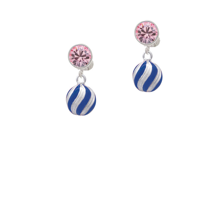 3-D Blue and Striped Ornament Crystal Clip On Earrings Image 4