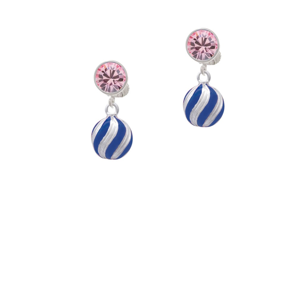 3-D Blue and Striped Ornament Crystal Clip On Earrings Image 1