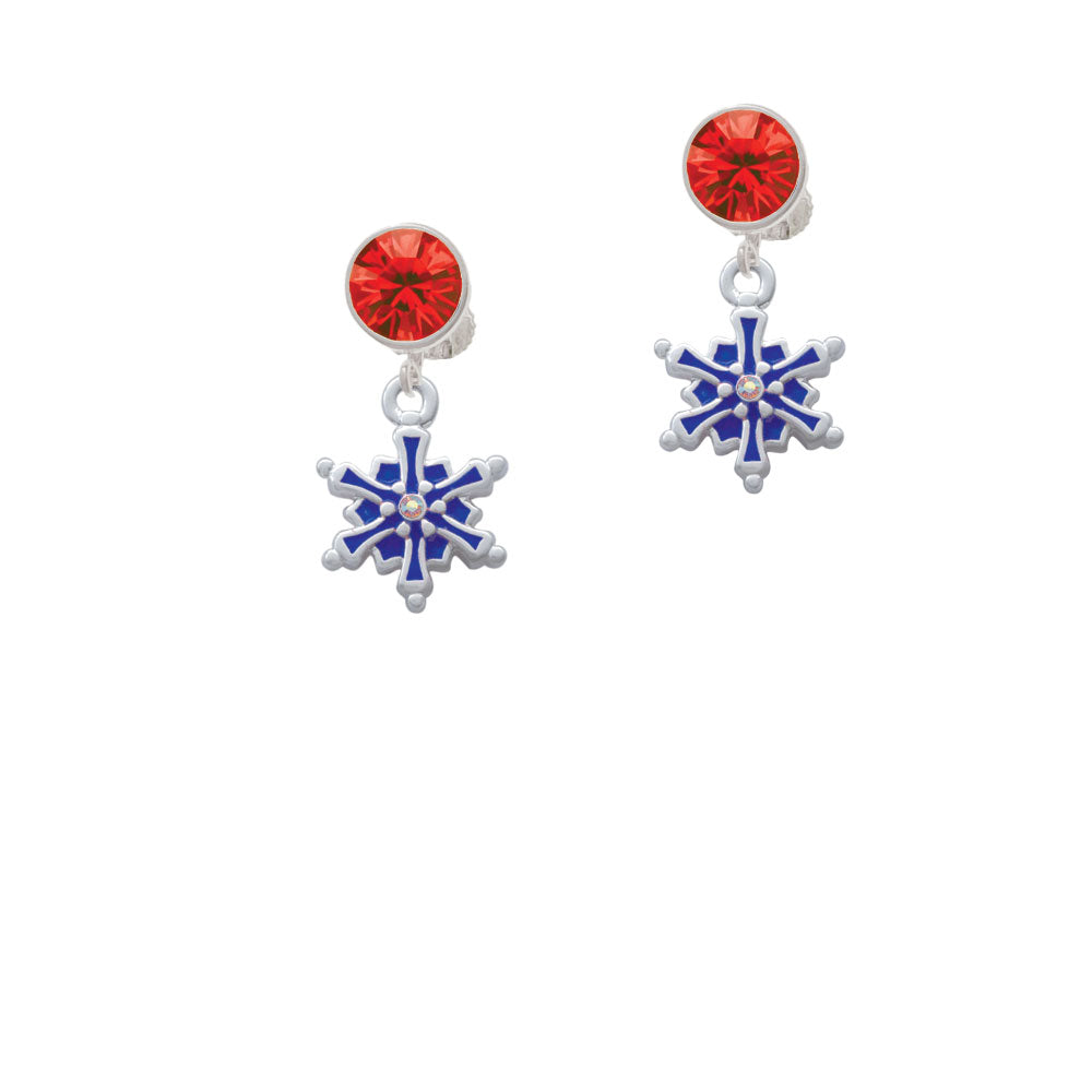 3-D Blue Snowflake with AB Crystal Crystal Clip On Earrings Image 4