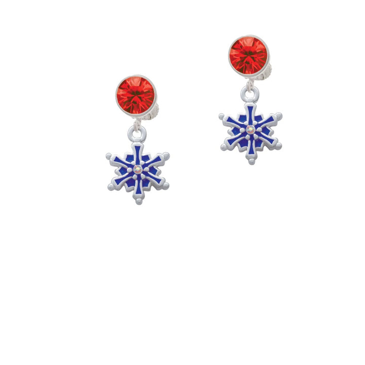 3-D Blue Snowflake with AB Crystal Crystal Clip On Earrings Image 1