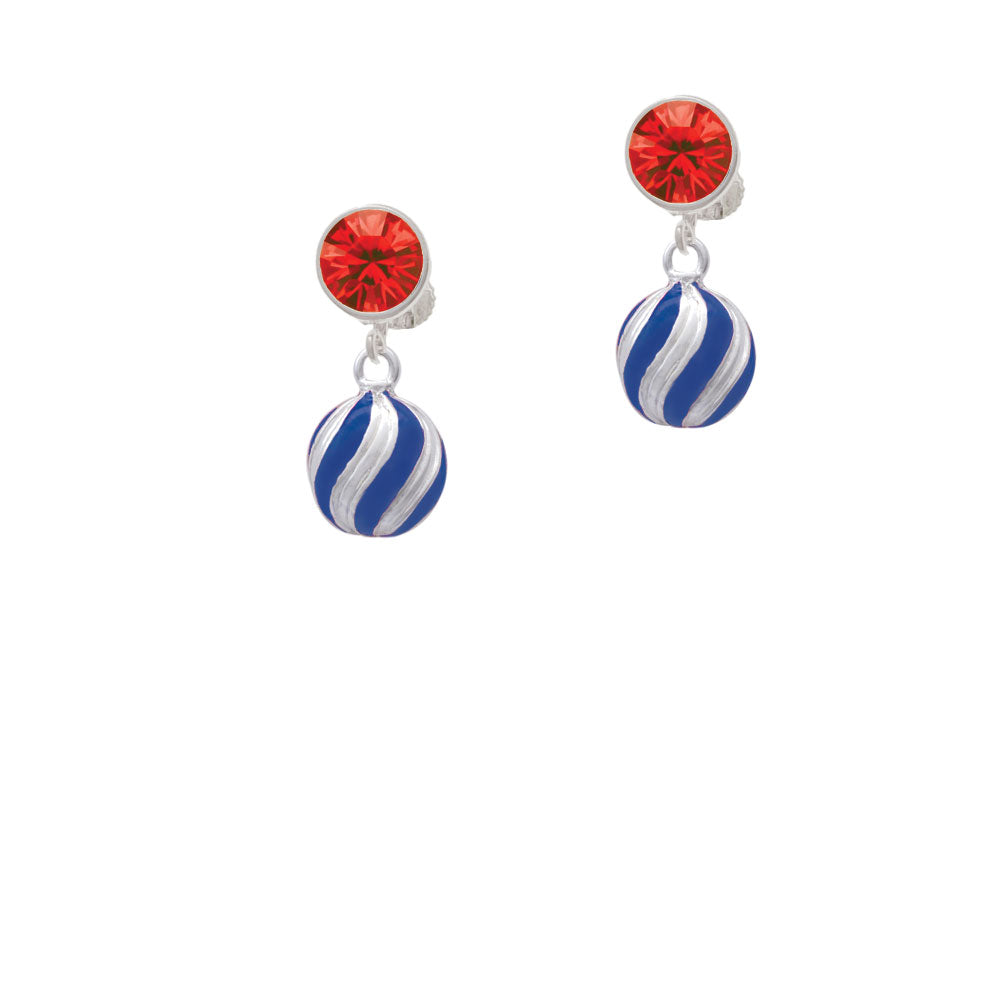 3-D Blue and Striped Ornament Crystal Clip On Earrings Image 4