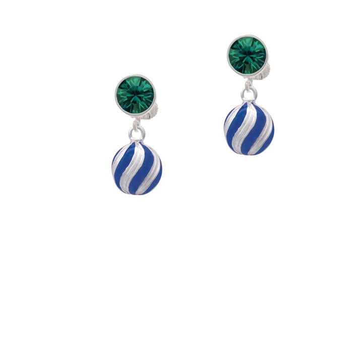 3-D Blue and Striped Ornament Crystal Clip On Earrings Image 6