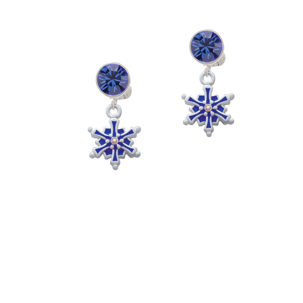 3-D Blue Snowflake with AB Crystal Crystal Clip On Earrings Image 7