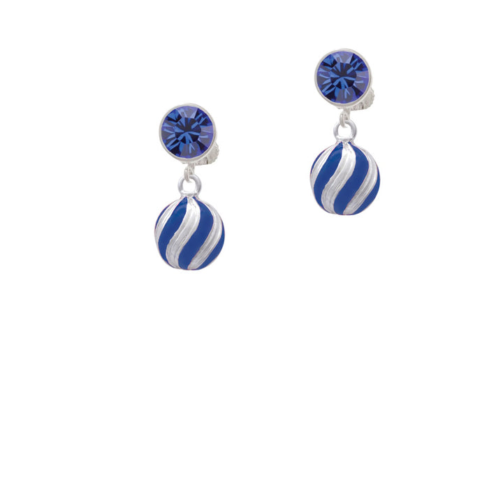 3-D Blue and Striped Ornament Crystal Clip On Earrings Image 7