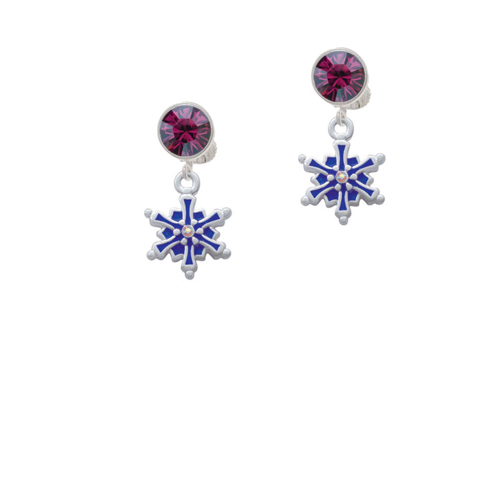 3-D Blue Snowflake with AB Crystal Crystal Clip On Earrings Image 8