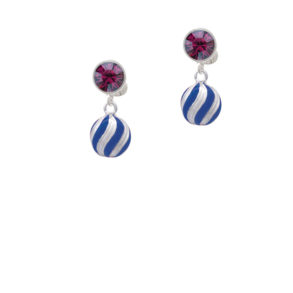 3-D Blue and Striped Ornament Crystal Clip On Earrings Image 8