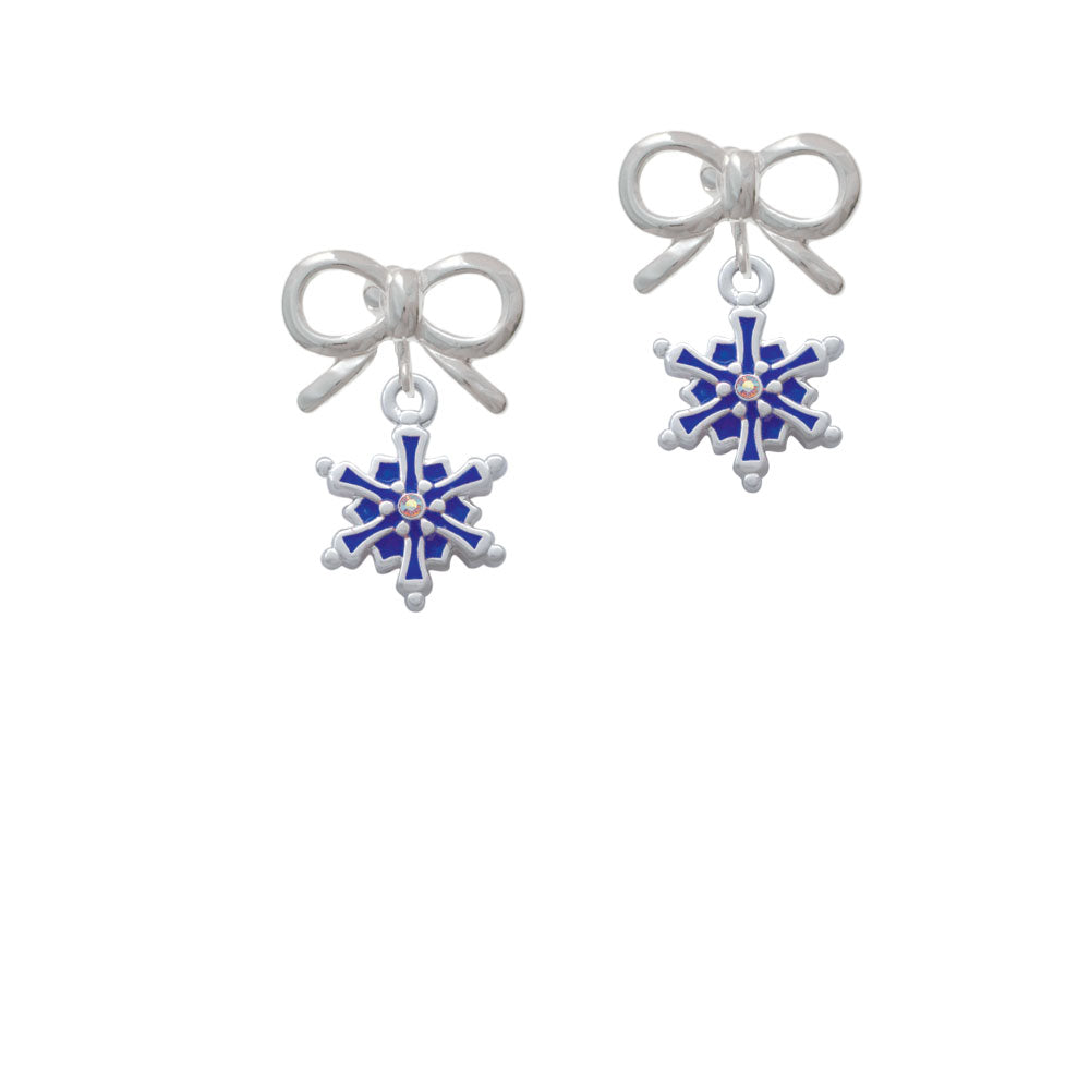 3-D Blue Snowflake with AB Crystal Crystal Clip On Earrings Image 9