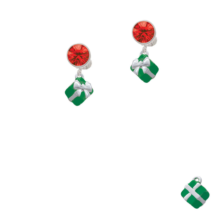 Small 3-D Green Present with Bow Crystal Clip On Earrings Image 4