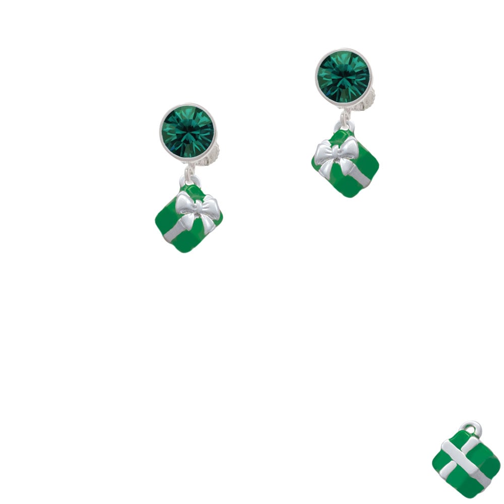 Small 3-D Green Present with Bow Crystal Clip On Earrings Image 6