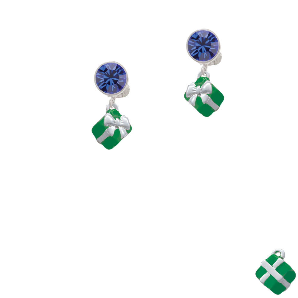 Small 3-D Green Present with Bow Crystal Clip On Earrings Image 7