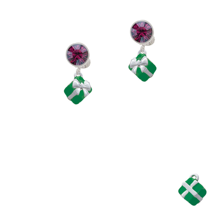 Small 3-D Green Present with Bow Crystal Clip On Earrings Image 8