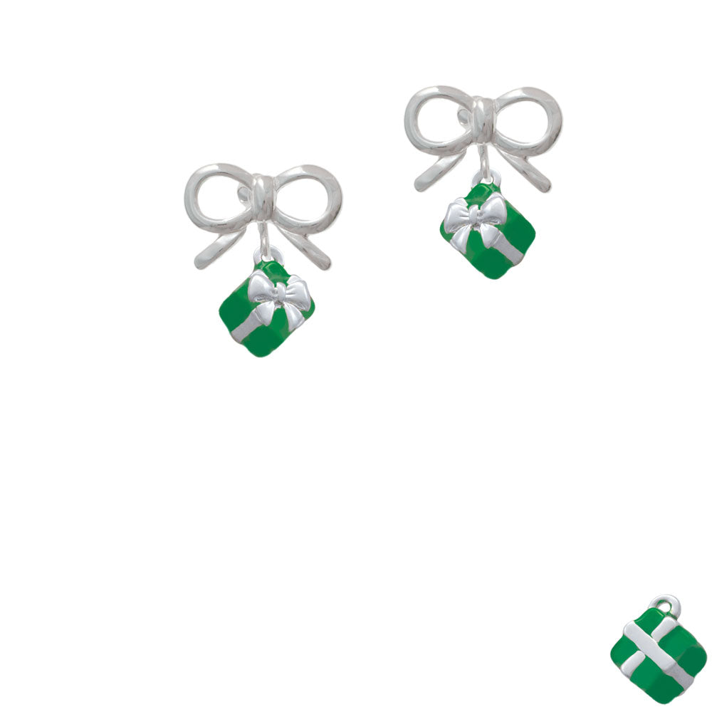 Small 3-D Green Present with Bow Crystal Clip On Earrings Image 9