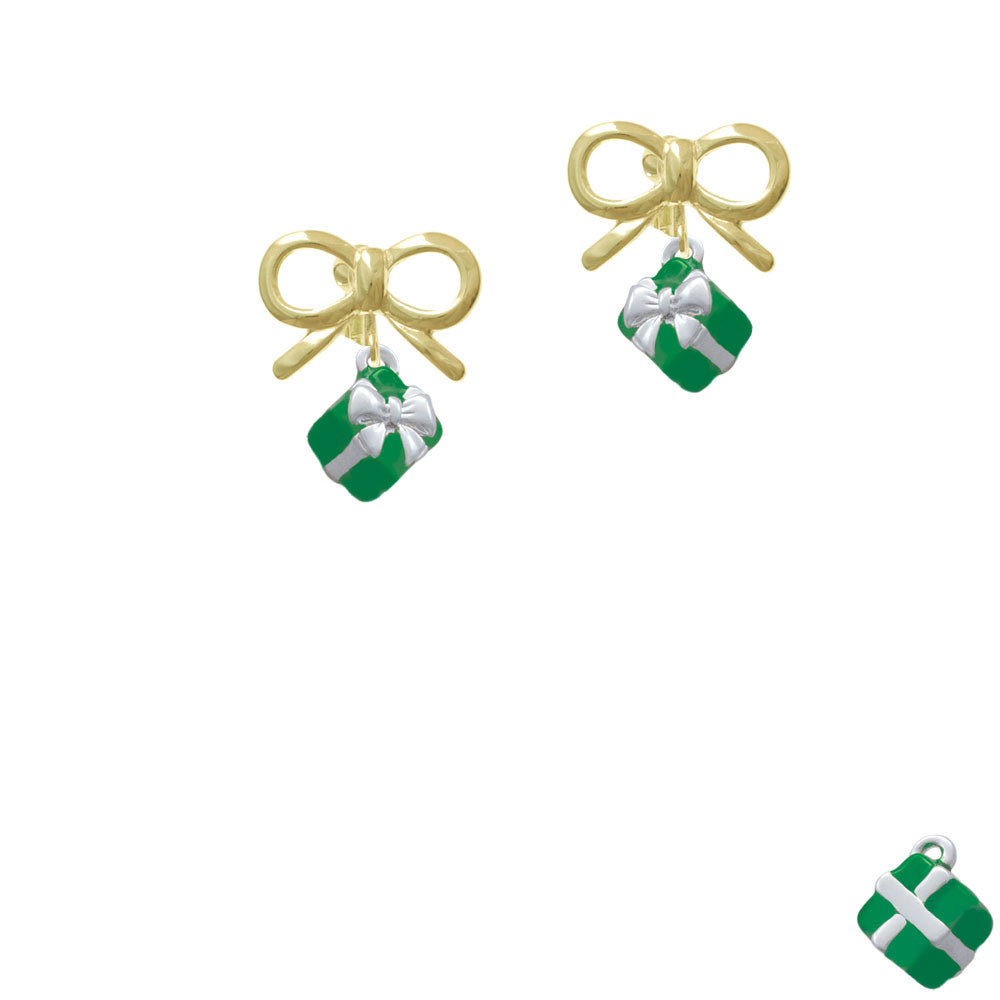 Small 3-D Green Present with Bow Crystal Clip On Earrings Image 10