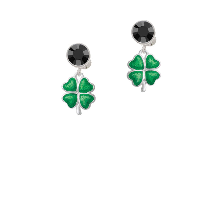 Translucent Green Lucky Four Leaf Clover Crystal Clip On Earrings Image 3