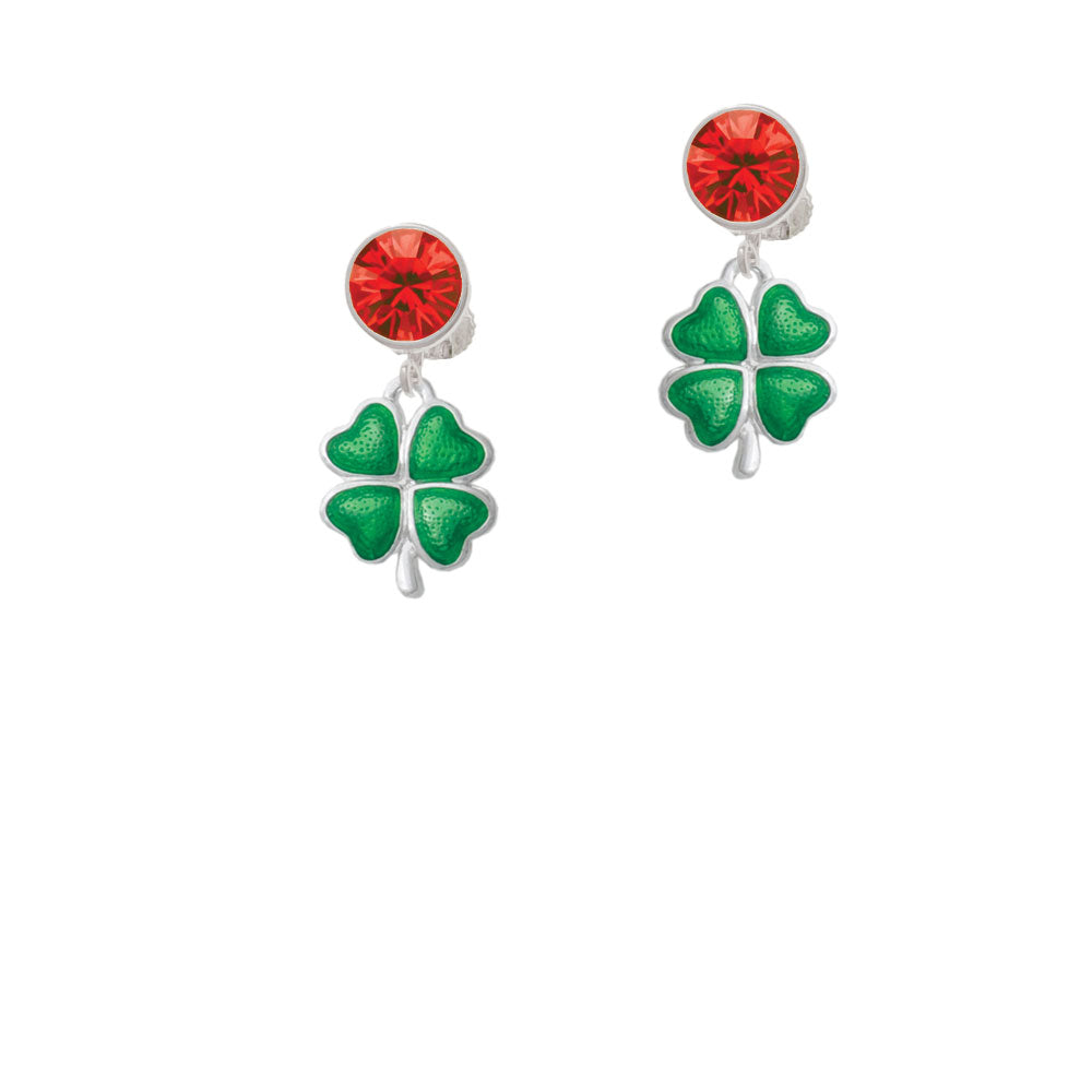 Translucent Green Lucky Four Leaf Clover Crystal Clip On Earrings Image 4