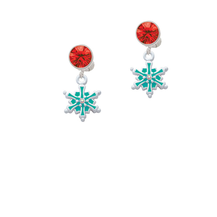 Teal Snowflake with Clear Crystal Crystal Clip On Earrings Image 4