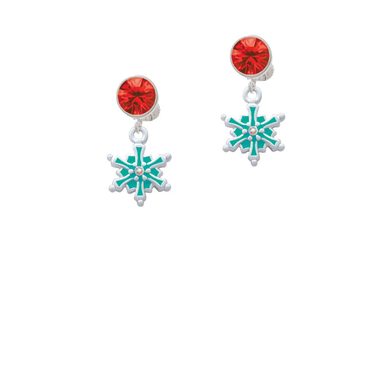 Teal Snowflake with Clear Crystal Crystal Clip On Earrings Image 1