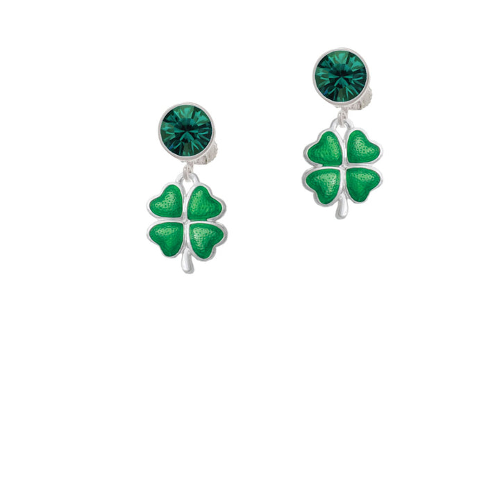 Translucent Green Lucky Four Leaf Clover Crystal Clip On Earrings Image 6