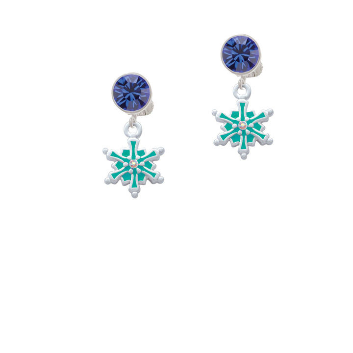 Teal Snowflake with Clear Crystal Crystal Clip On Earrings Image 7