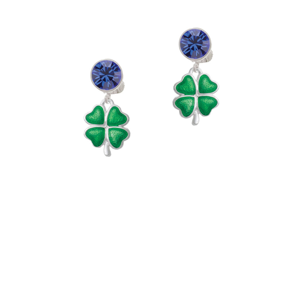 Translucent Green Lucky Four Leaf Clover Crystal Clip On Earrings Image 7